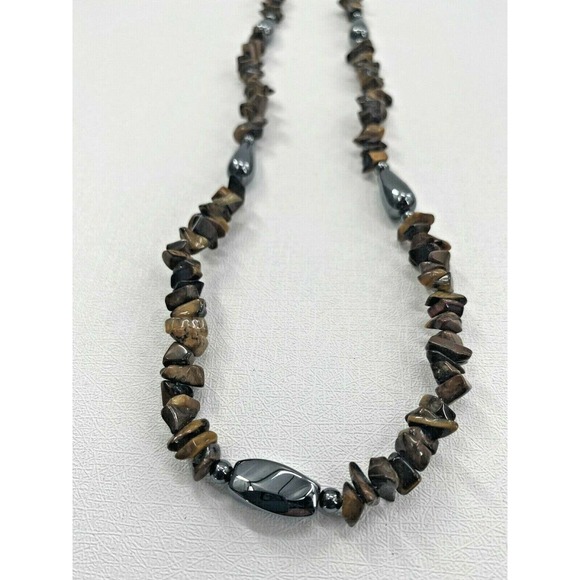 Vintage Opera Polished Stone Beaded Necklace Semi Precious Stones Single Strand - Picture 3 of 11